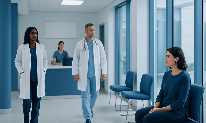 Medical consultation at Acibadem Hospital with healthcare professionals and patient.