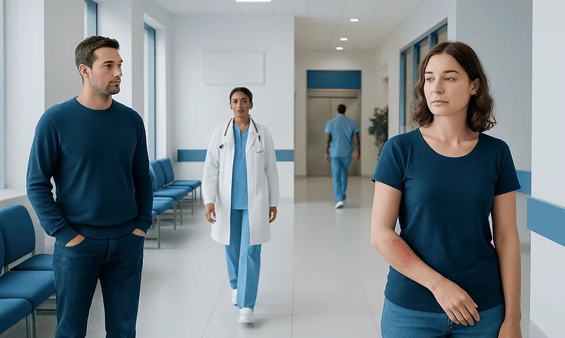 Patients waiting in hospital corridor at Acibadem Hospitals Group.