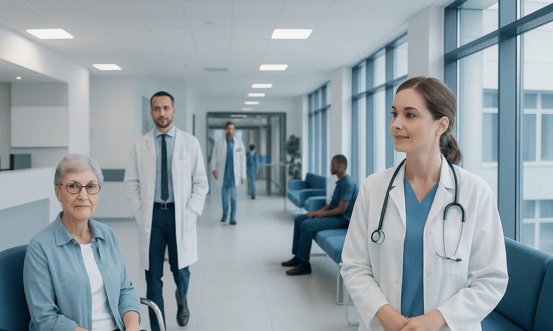 MCH Blood Test: What Low and High Levels Mean — and What to Do Next 7 Healthcare professionals and patients in a modern hospital corridor.