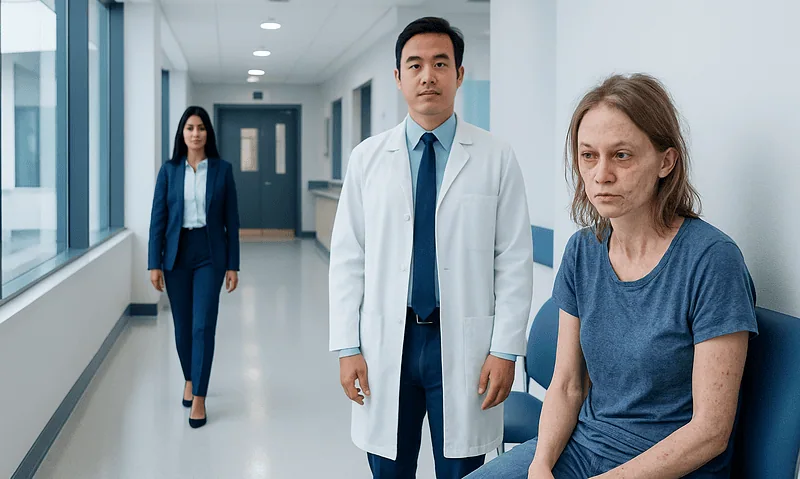 Medical team with patient in hospital corridor at Acibadem Hospitals Group.
