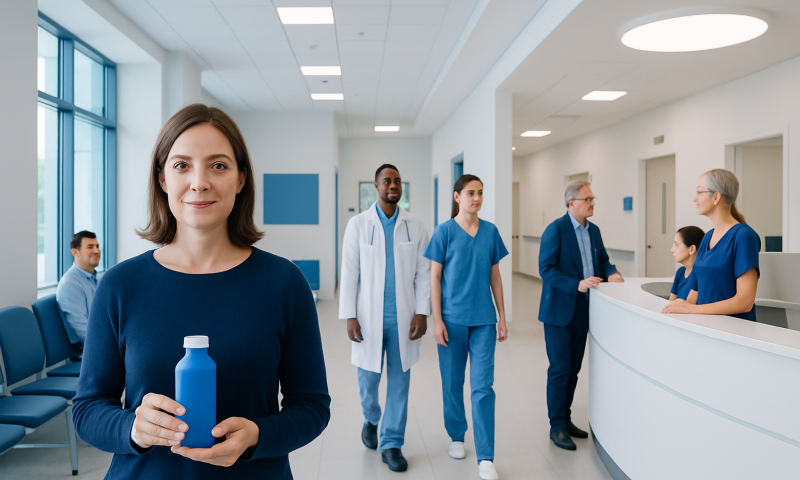Milk of Magnesia: An Evidence-Based Guide for Patients 15 Healthcare professionals and staff in a modern hospital reception area.