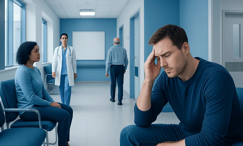 Patient experiencing motion sickness symptoms in a medical setting.