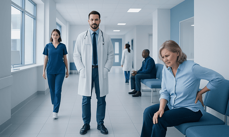 Musculoskeletal Pain: Common Causes, Related Conditions, and When to See a Doctor 10 Medical team examining a patient with musculoskeletal pain in hospital corridor.