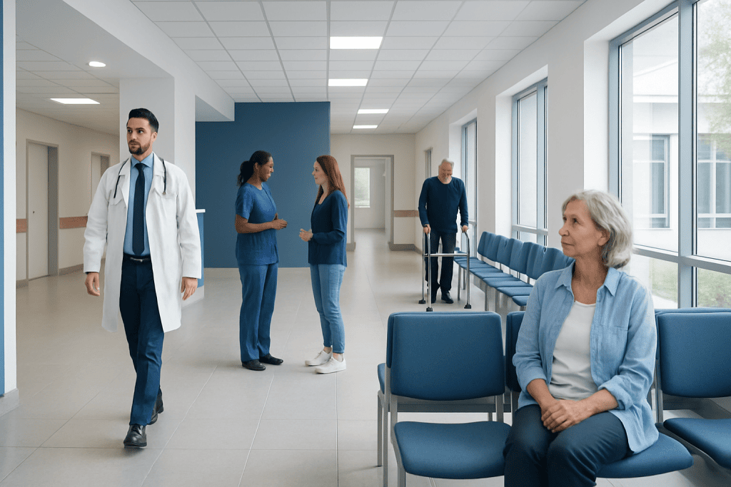 N-acetylcysteine — Explained by Medical Evidence, Not Myths 1 Hospital corridor with medical staff and a patient in waiting area.