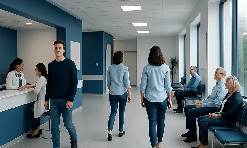 Why is my pee neon yellow: Common Causes, Warning Signs, and When to See a Doctor 8 Patients waiting in a hospital corridor at Acibadem Hospitals Group.