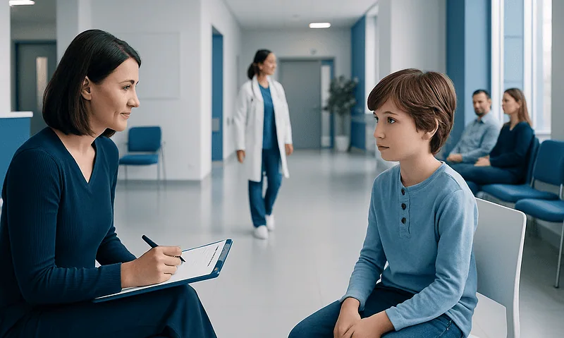 Child undergoing neuropsychological assessment at Acibadem Hospital.