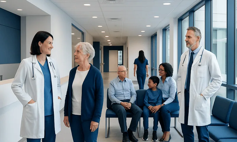 Normal Ferritin by Age: Charts, Ranges, and What Your Numbers Mean 4 Healthcare professionals and patients in a modern hospital corridor.