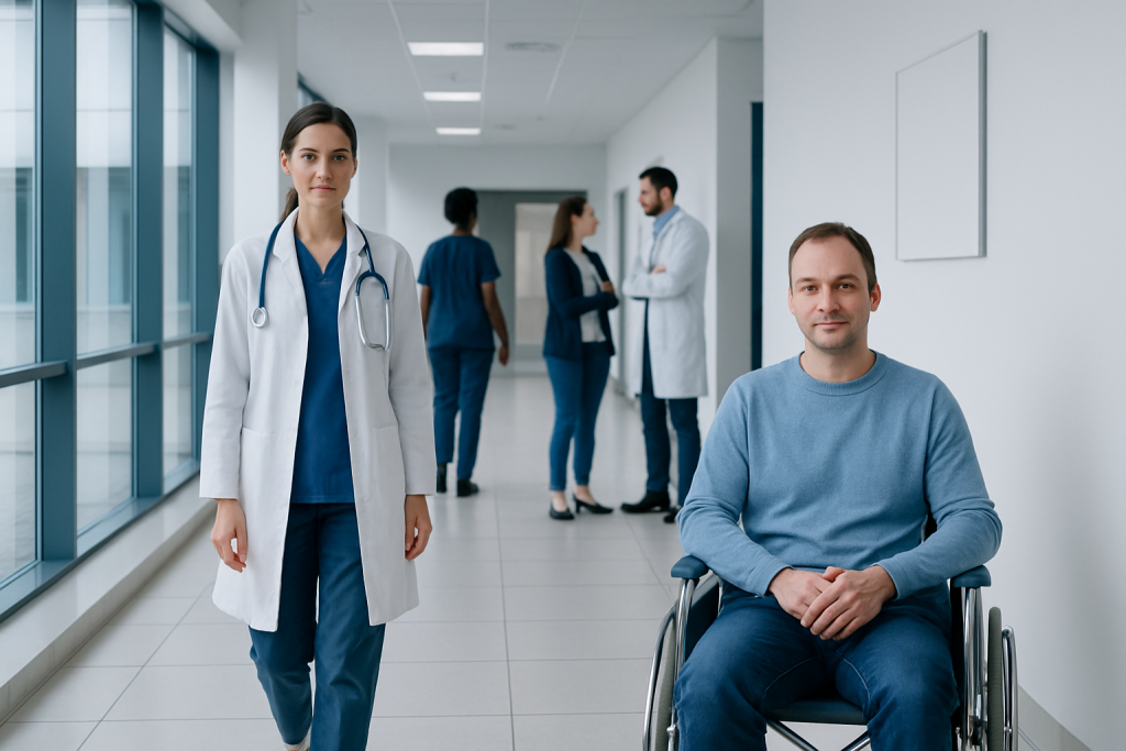 Normal Sodium Levels Explained: Reference Ranges and What Affects Them 1 Patient in wheelchair with medical staff in hospital corridor.