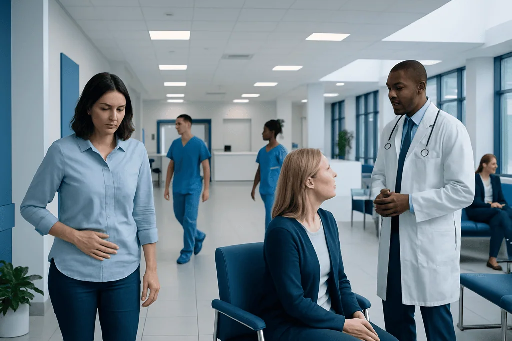 Occult Blood in Urine: What Patients Need to Know 1 Doctor consulting a patient in a modern hospital waiting area.