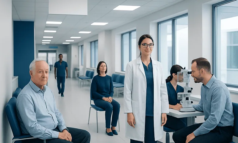 Patients waiting for eye check-up at Acibadem Hospital.