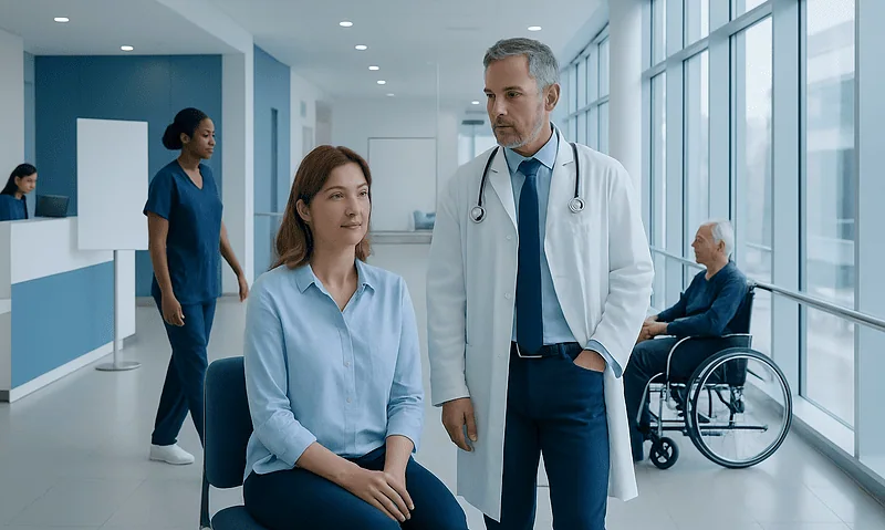 Pain Killers: Common Causes, Related Conditions, and When to See a Doctor 12 Doctor consulting with a patient in a modern hospital corridor.