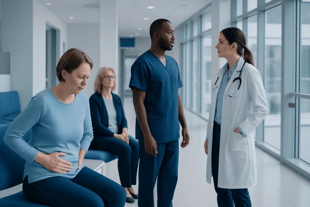 Pain One Side: Common Causes, Related Conditions, and When to See a Doctor 1 Doctor consulting with patients in a hospital corridor.