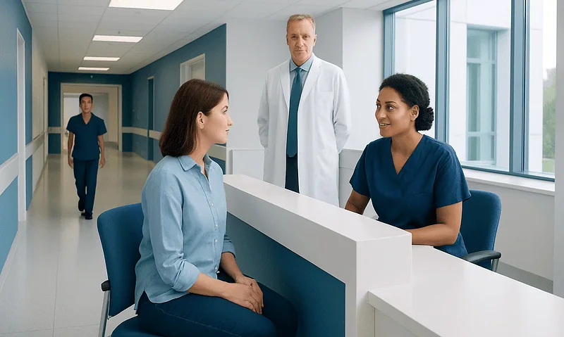 Medical consultation at Acibadem Hospital with healthcare professionals and patient.