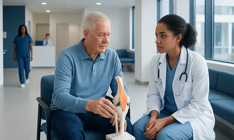Partial Knee Replacement: How It Works, Recovery, and What to Expect 6 Orthopedic consultation with a senior patient and doctor at Acibadem Hospital.