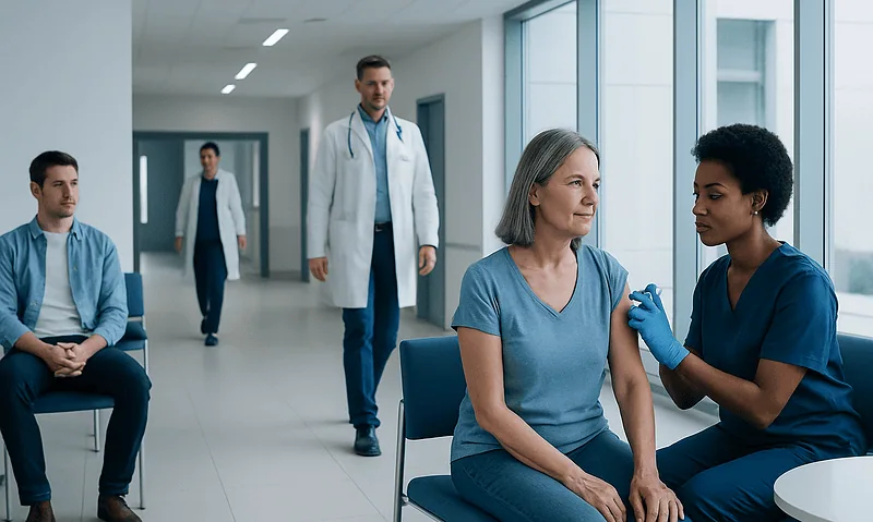 COVID Vaccine 2025: An Evidence-Based Guide for Patients 5 Healthcare professional administering COVID-19 vaccine to an elderly woman in hospital.