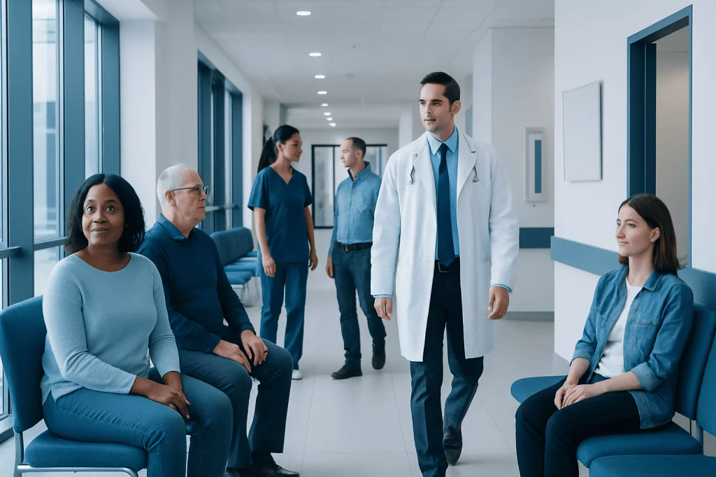 Peegasm: A Complete Medical Overview 1 Medical professionals and patients in a hospital corridor at Acibadem Hospitals Group.