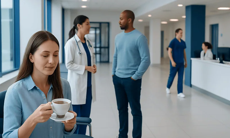 Peppermint Tea: A Complete Medical Overview 10 Patients and medical staff in a modern hospital lobby.