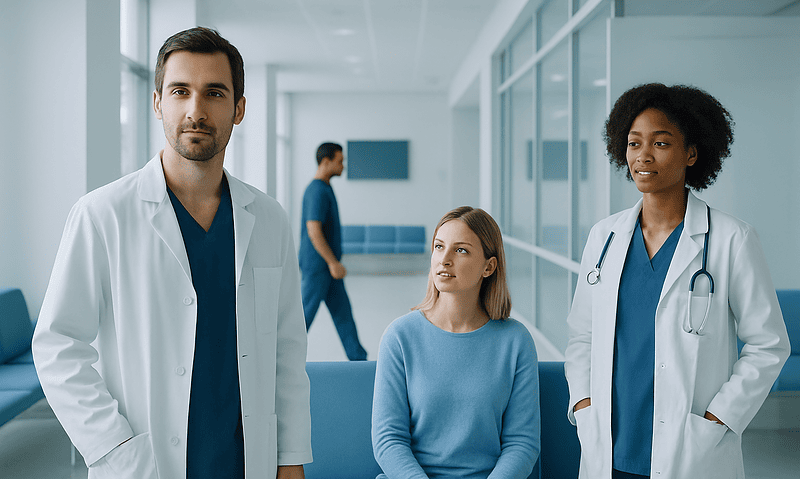 Physiology — Explained by Medical Evidence, Not Myths 7 Medical team with patient in hospital corridor at Acibadem Hospitals Group.