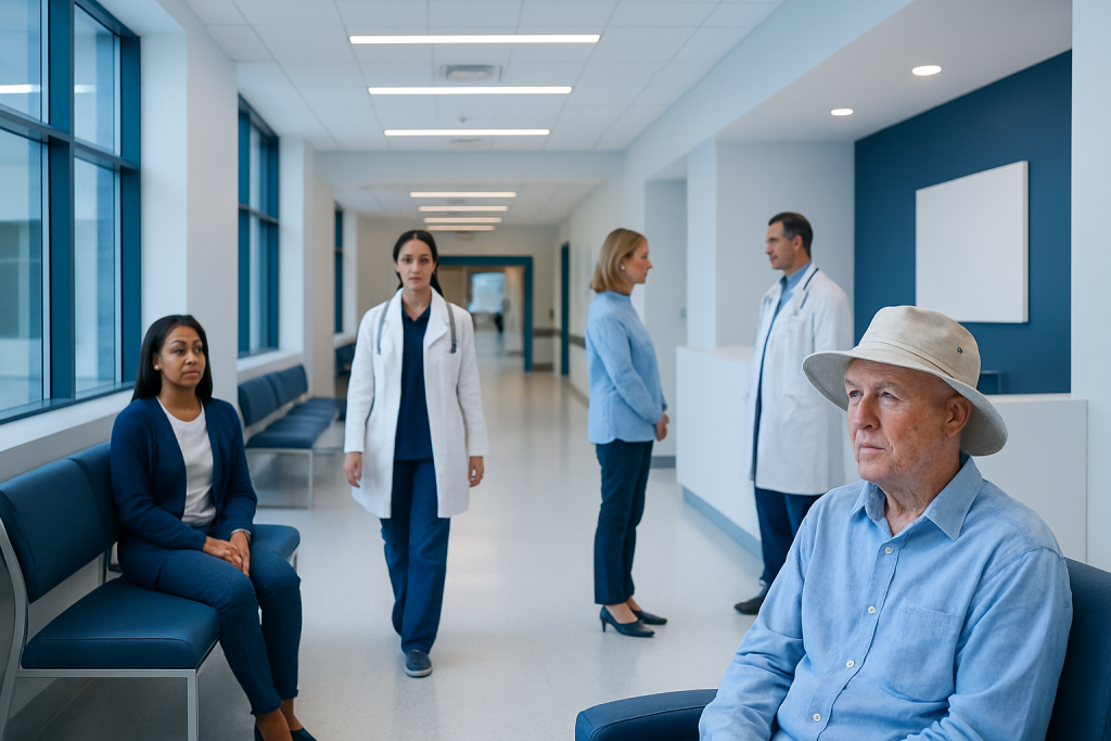 Understanding Pigmentosum Xeroderma Syndrome: A Complete Patient Guide 1 Patients and doctors in a hospital corridor at Acibadem Hospitals Group.
