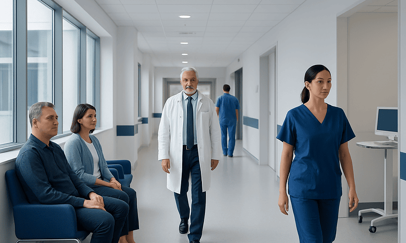 Pirfenidone: An Evidence-Based Guide for Patients 6 Medical staff and patients in a hospital corridor at Acibadem Hospitals Group.