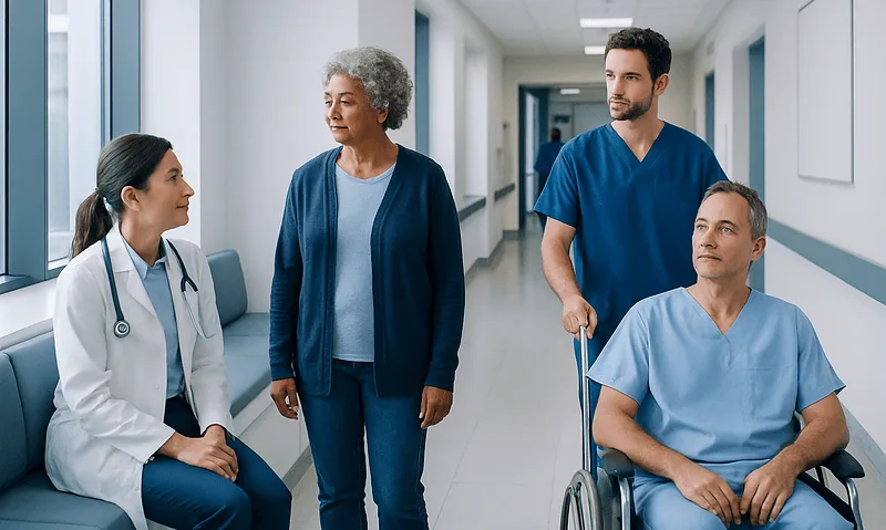 Potassium Blood Test: What Low and High Levels Mean — and What to Do Next 2 Medical team consulting with patient in hospital corridor.