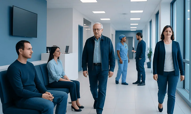 Hospital corridor with staff and patients at Acibadem Hospitals Group.