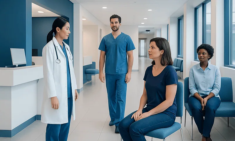 Medical consultation at Acibadem Hospital with healthcare professionals and patient.