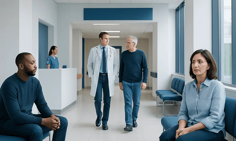 Prevacid: An Evidence-Based Guide for Patients 8 Patients waiting in a hospital corridor with medical staff nearby.