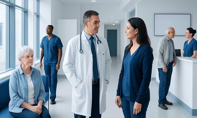 Pure Encapsulations: An Evidence-Based Guide for Patients 5 Healthcare professionals and patients in a modern hospital corridor.