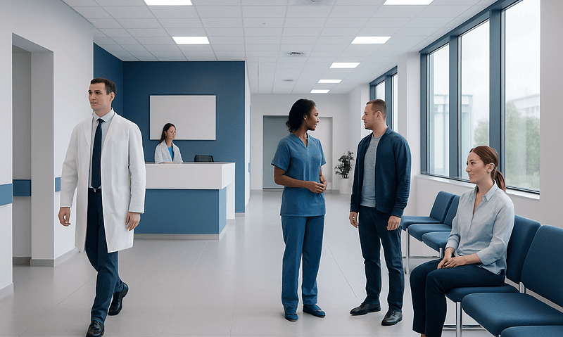 Pyruvate: What Patients Need to Know 4 Medical professionals and patients in a modern hospital waiting area.