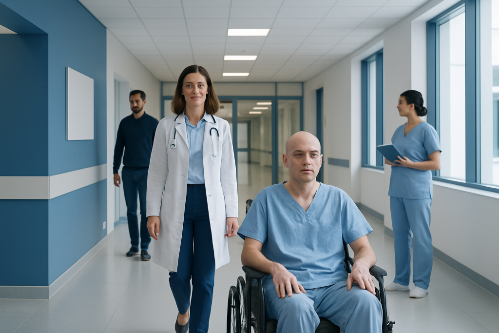 Radiation Poisoning — Explained by Medical Evidence, Not Myths 1 Medical team with patient in hospital corridor at Acibadem Hospitals Group.