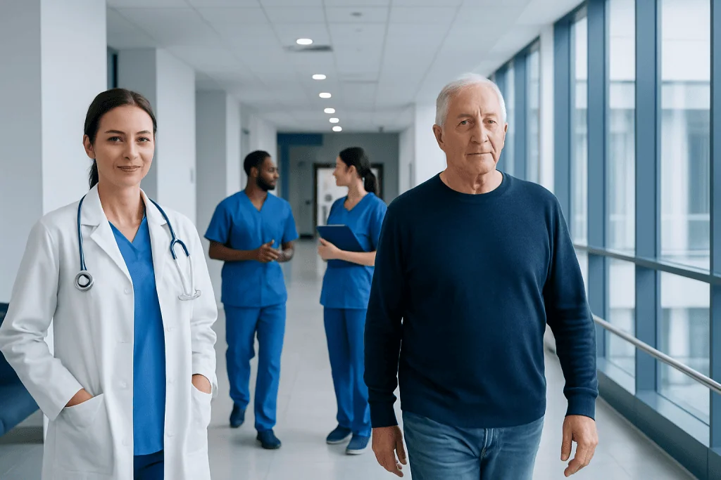 Ranolazine: A Complete Medical Overview 1 Healthcare professionals and a patient in a modern hospital corridor.