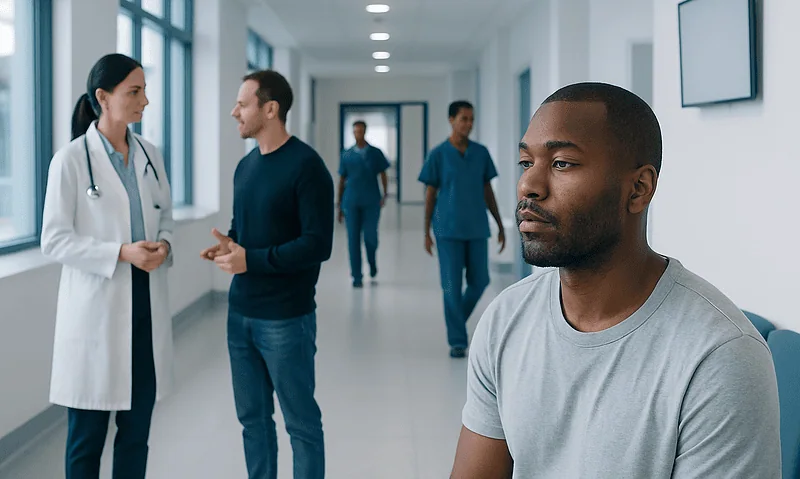 Patient waiting in hospital corridor at Acibadem Hospitals Group.