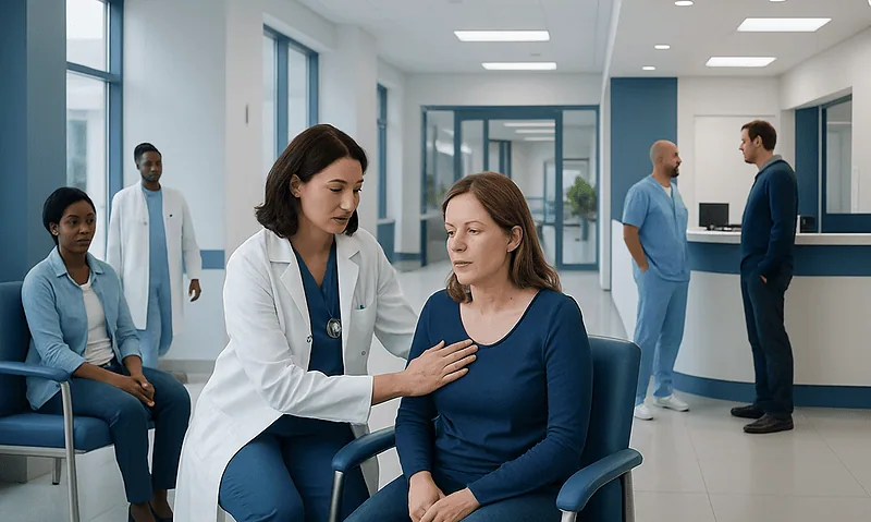 Reactive Airway Disease: Early Signs, Risk Factors, and How It Is Treated 6 Doctor examining a patient in a modern hospital corridor.