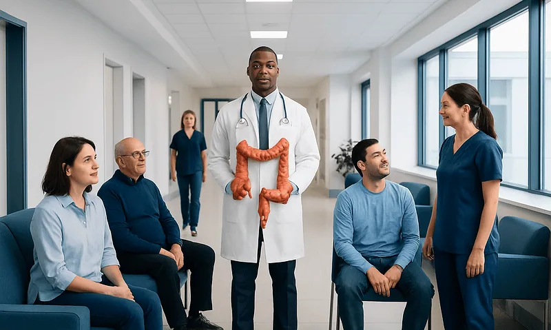 Really long poop meaning: Common Causes, Warning Signs, and When to See a Doctor 14 Doctor explaining colon health to patients in hospital corridor.