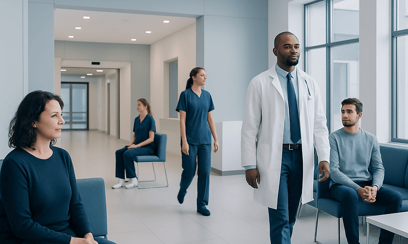 Powerful habits that protect your liver: A Complete Medical Guide for Patients 6 Medical professionals and patients in a modern hospital waiting area.