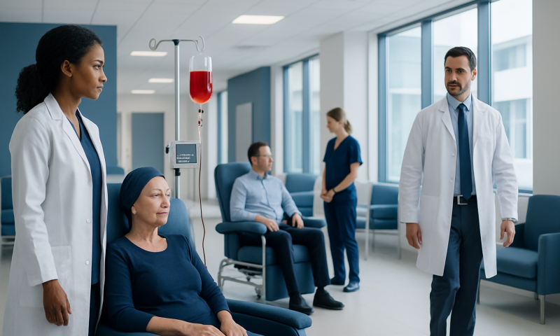 Patient receiving chemotherapy treatment at Acibadem Hospital.