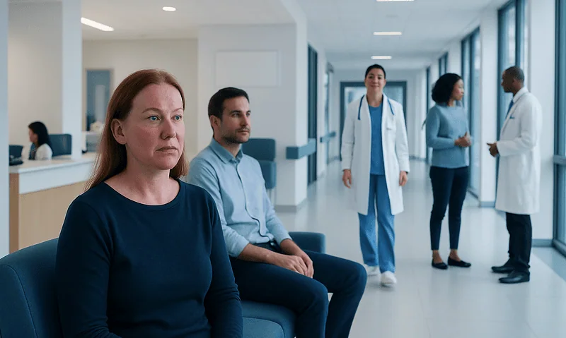 Patients waiting in a hospital corridor at Acibadem Hospitals Group.