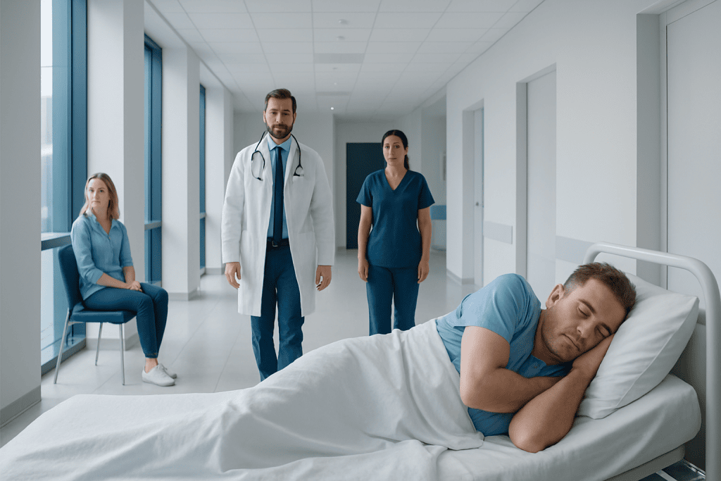 Understanding Rem Sleep Behavior Disorder: A Complete Patient Guide 1 Patient sleeping in hospital bed with medical staff nearby.