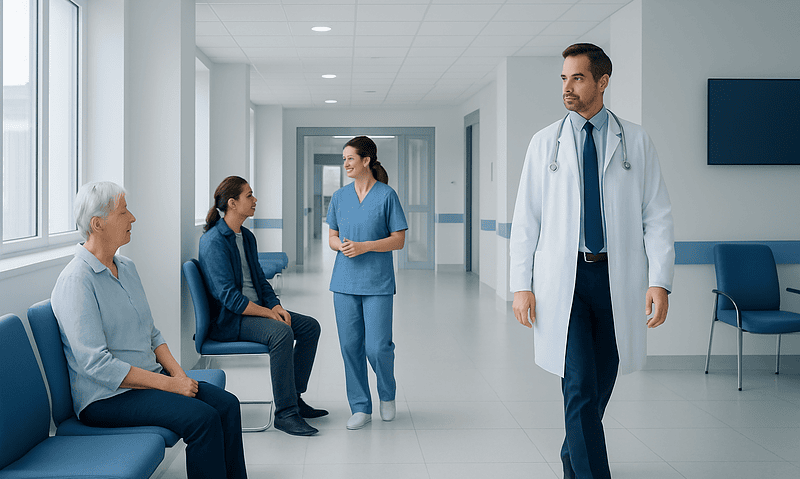 Medical consultation at Acibadem Hospital with doctor and patients.