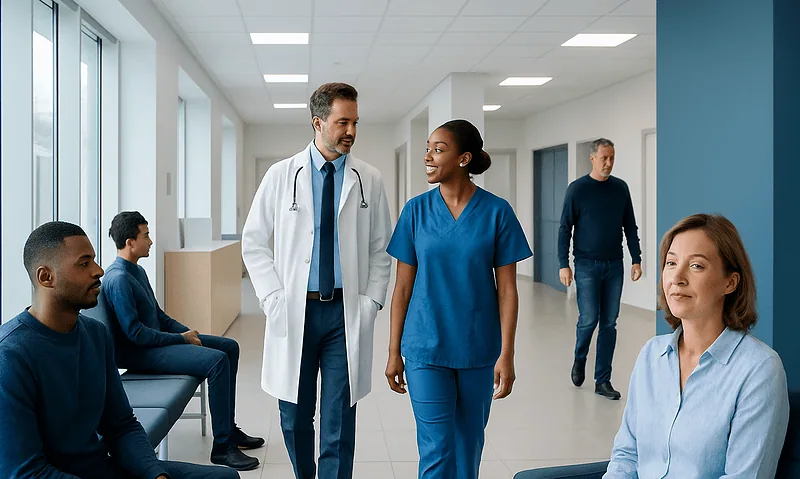Rhabdomyoma: Diagnosis, Outlook, and Modern Treatment Approaches 1 Healthcare professionals and patients in a hospital corridor.