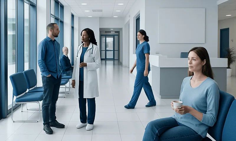 Rooibos Tea: A Complete Medical Overview 9 Healthcare professionals and patient in a modern hospital corridor.