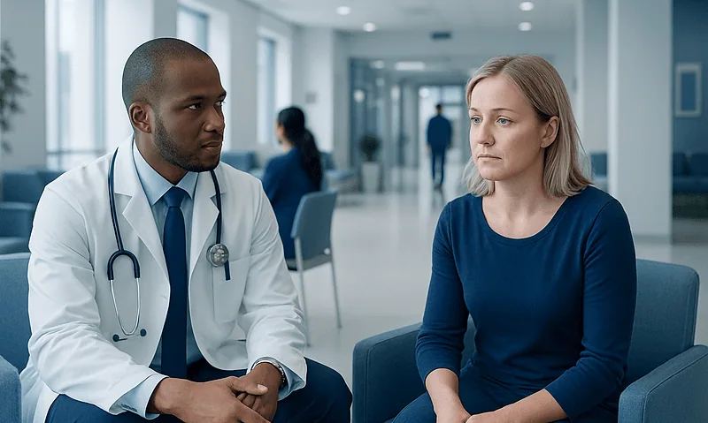 Sarcoidosis symptoms: Common Causes, Warning Signs, and When to Worry 7 Doctor consulting a patient in a modern hospital waiting area.