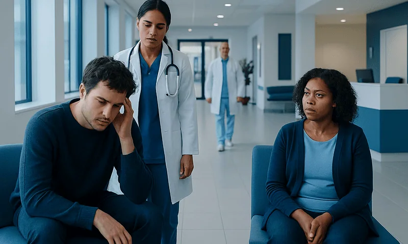 Patient experiencing symptoms during a mental health consultation at Acibadem Hospital.