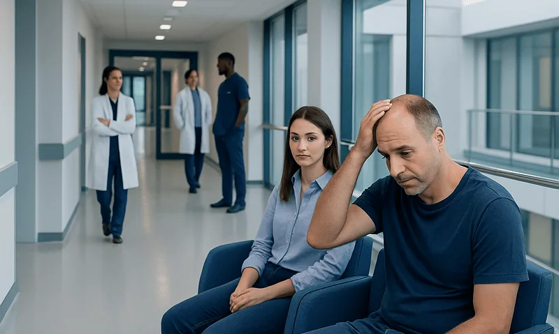 Patient experiencing hair loss consultation at Acibadem Hospital.