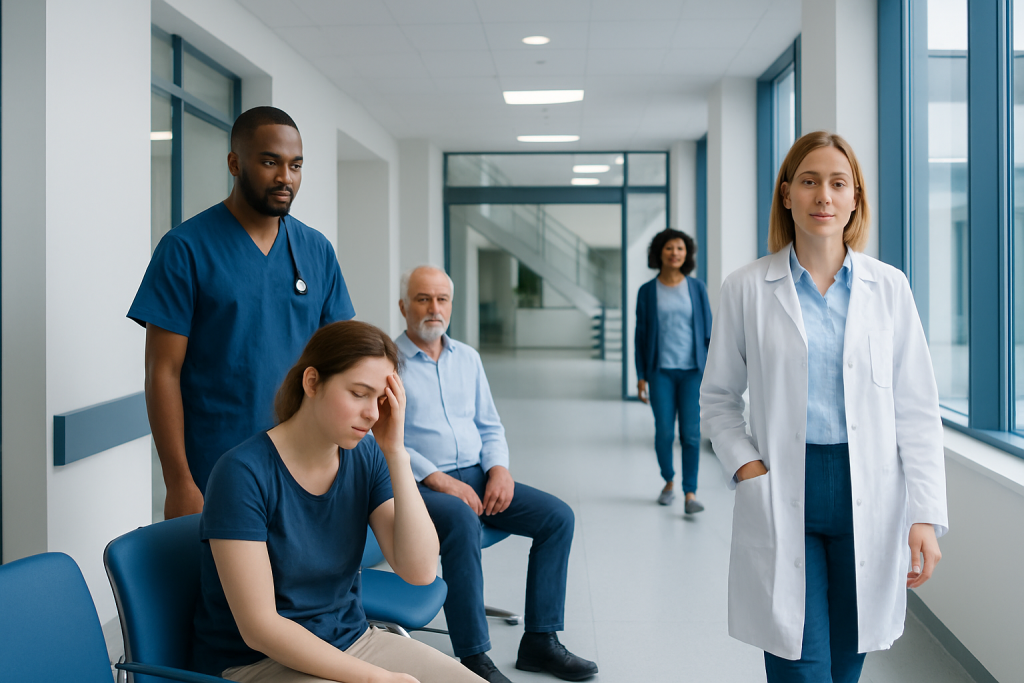 Signs of Infection: Possible Causes and When to Seek Care 1 Patients waiting in a hospital corridor with medical staff present.