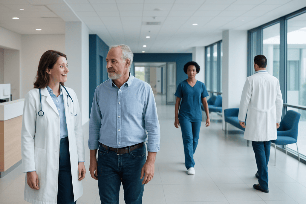 Smoked Salmon Nutrition: Benefits, Risks, and Safe Use 1 Healthcare professionals and a patient in a modern hospital corridor.