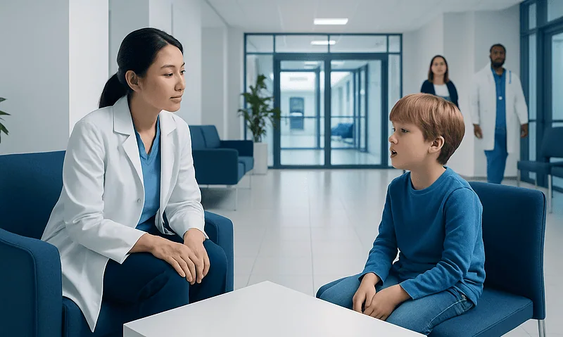 Child in consultation with a doctor at Acibadem Hospital.