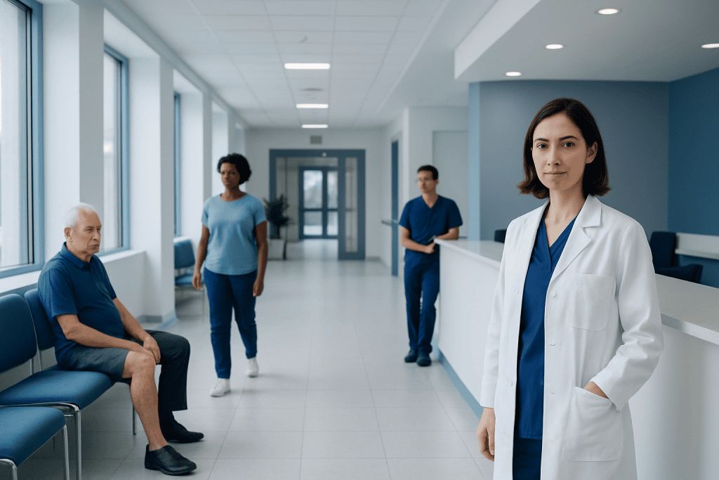 Stasis Ulcer Venous: A Complete Medical Overview 1 Medical team at Acibadem Hospital with doctor and patients in corridor.