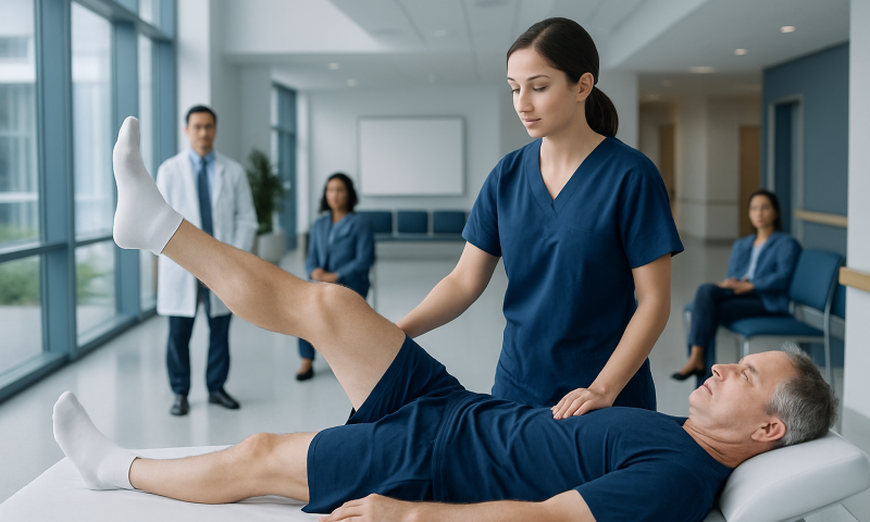 Physical therapy session for leg exercises at Acibadem Hospital.